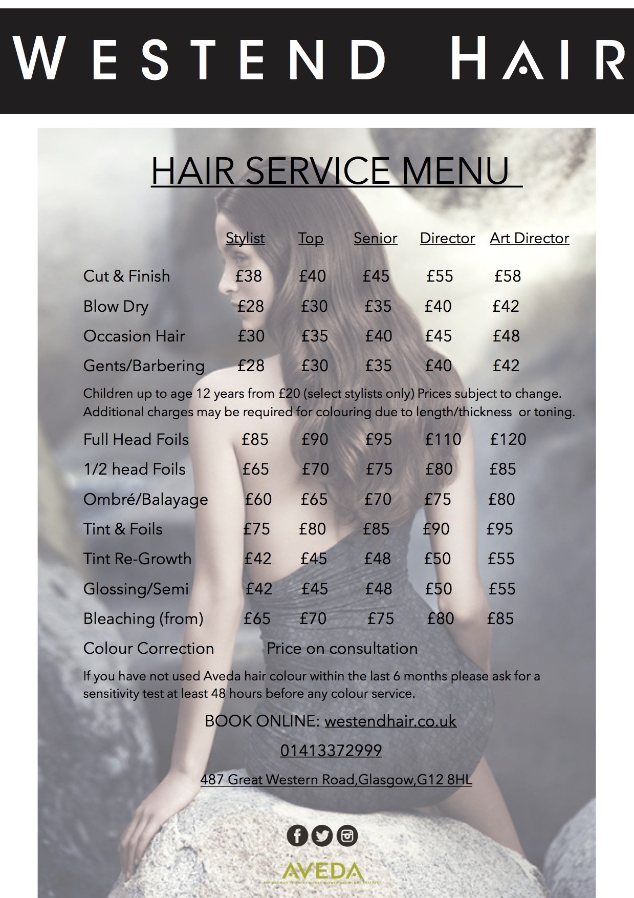 Hair Services Price List Westend Hair Glasgow